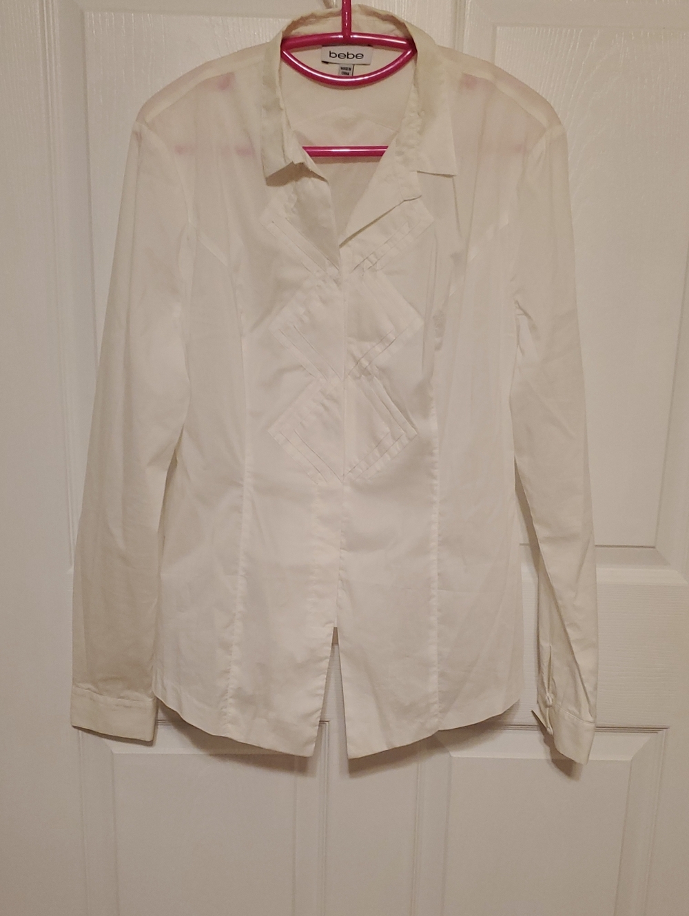 bebe White Long Sleeve Button-Down Blouse with Decorative Front Placket